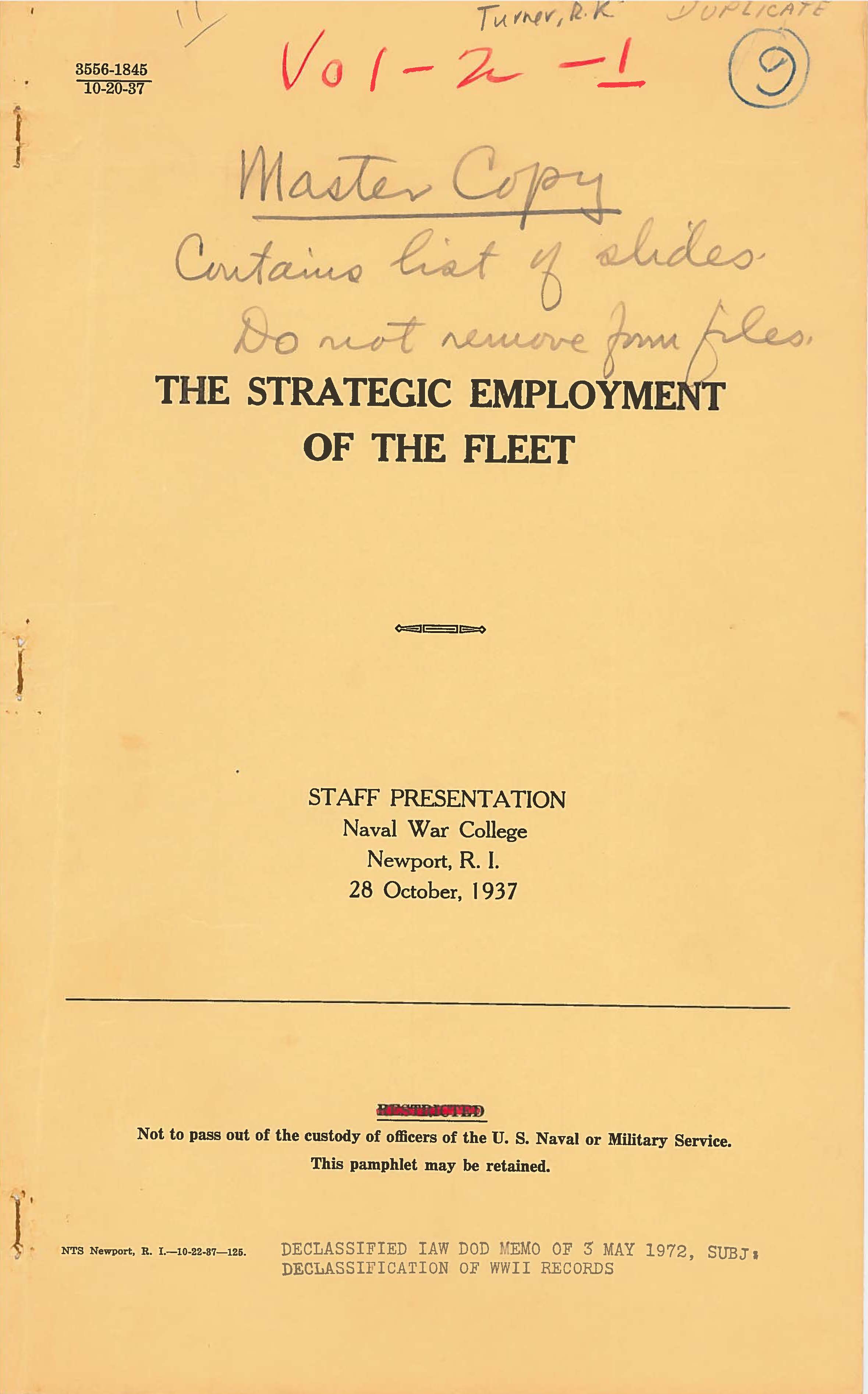 Strategic Employment of the Fleet, Richmond K. Turner