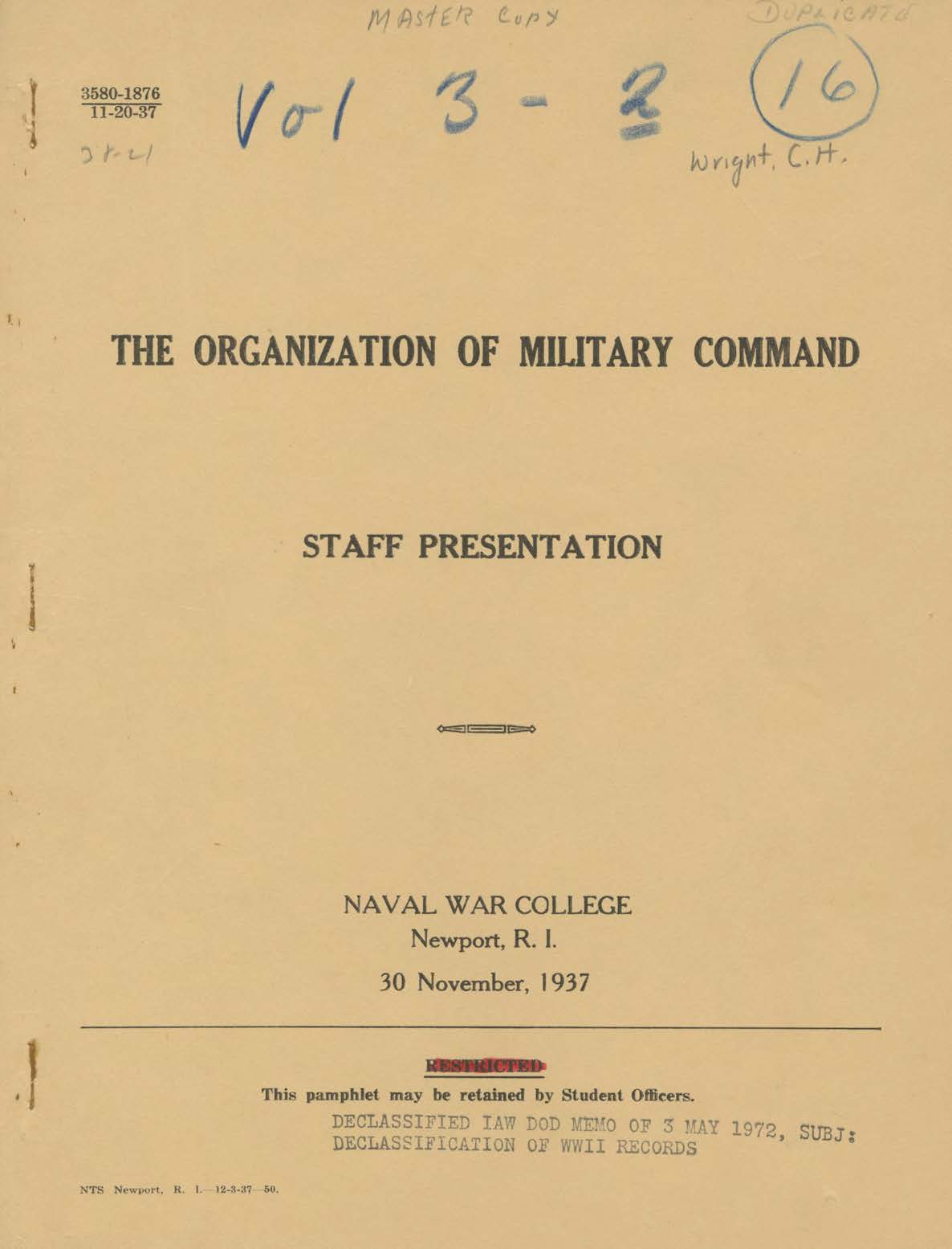 Organization of Military Command, Clement H. Wright