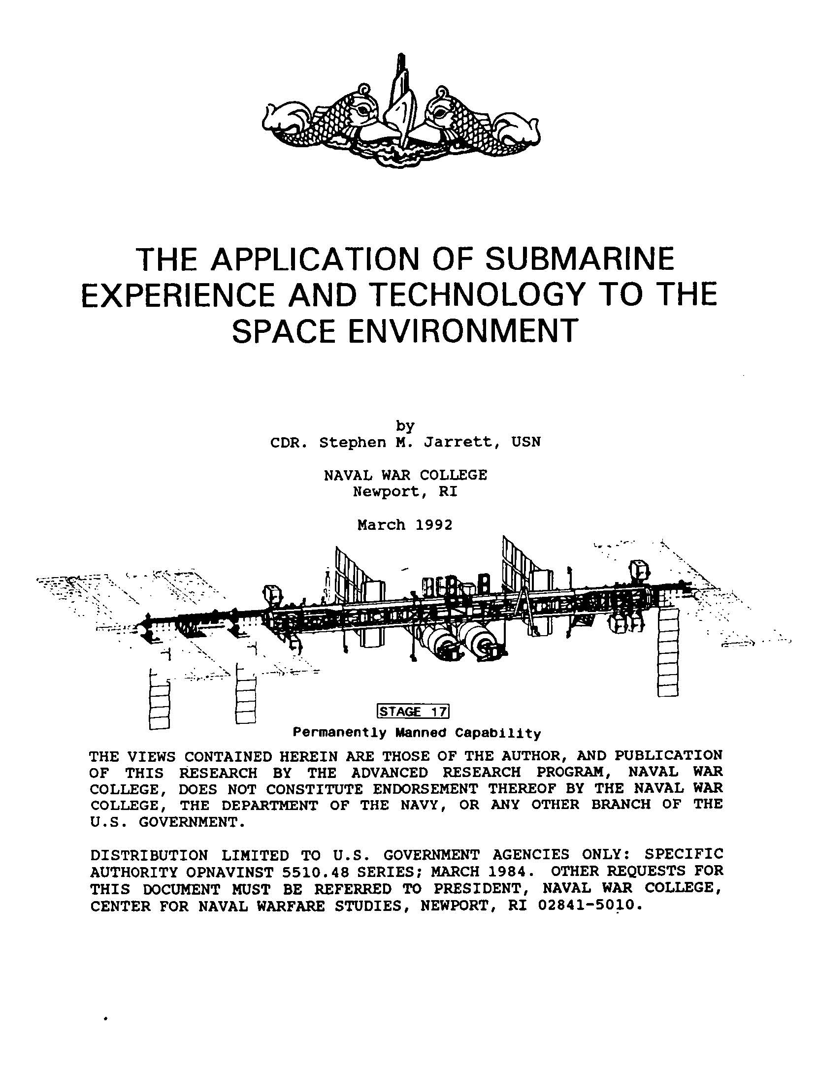Application Of Submarine Experience And Technology To The Space Environment, by Stephen M. Jarrett
